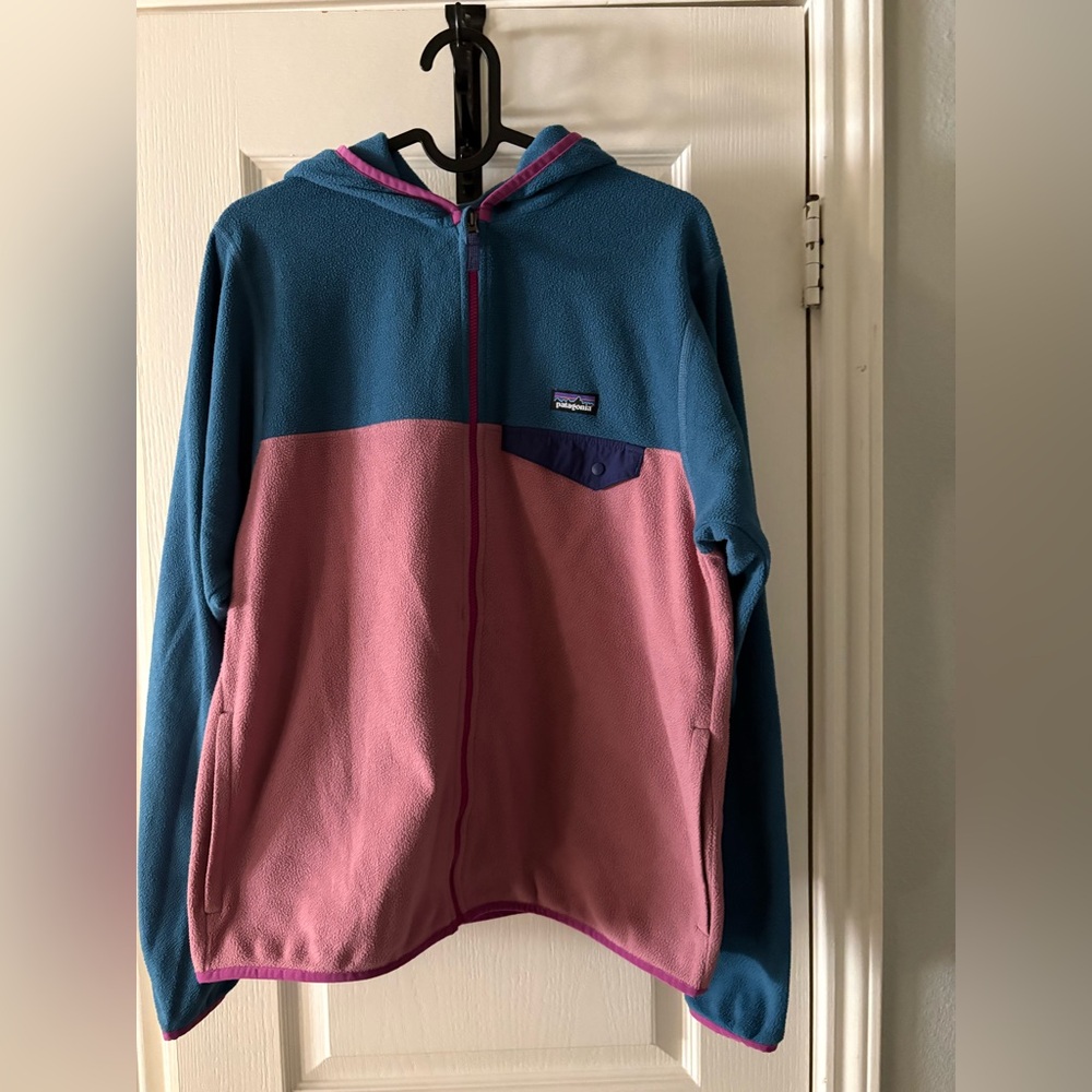 Patagonia Girls' Micro D SnapT Fleece Jacket in Dark Teal & Pink - Size XXL
